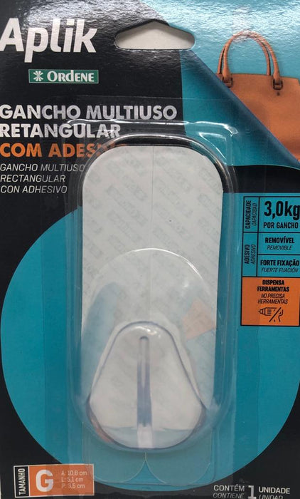 Gancho rectangular transparente con adhesivo
