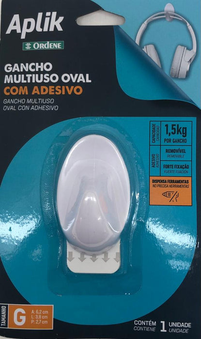 Gancho oval blanco con adhesivo