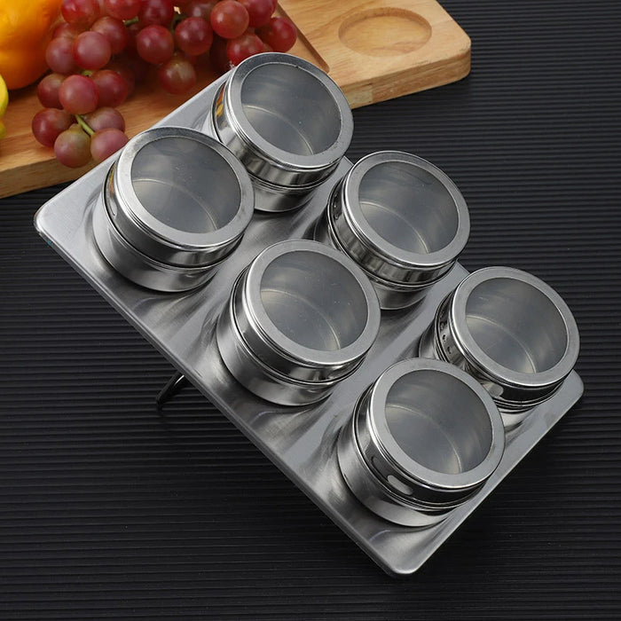 Set 6 especieros imantados con soporte de acero