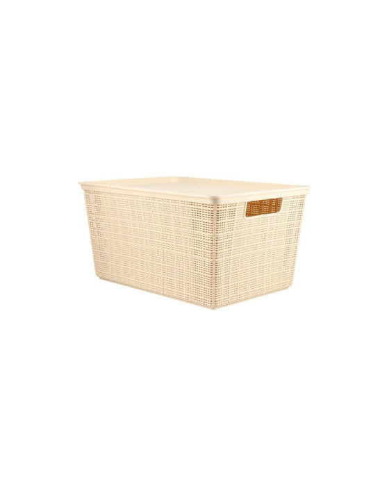 Cestos tramados beige tapa lisa