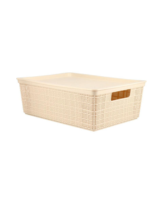 Cestos tramados beige tapa lisa