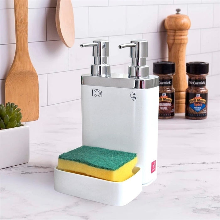 Dispensador con  división para jabón y detergente.