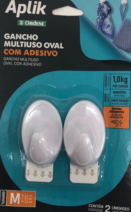 Gancho oval blanco con adhesivo por 2