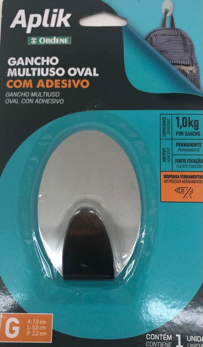 Gancho metalico oval con adhesivo