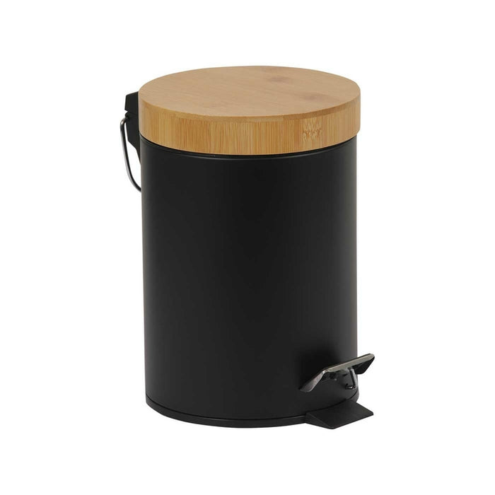 Papelera negra con tapa de bambú