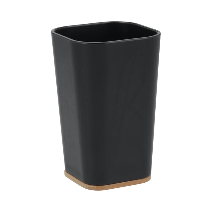 Vaso negro con detalle bambú en la base.